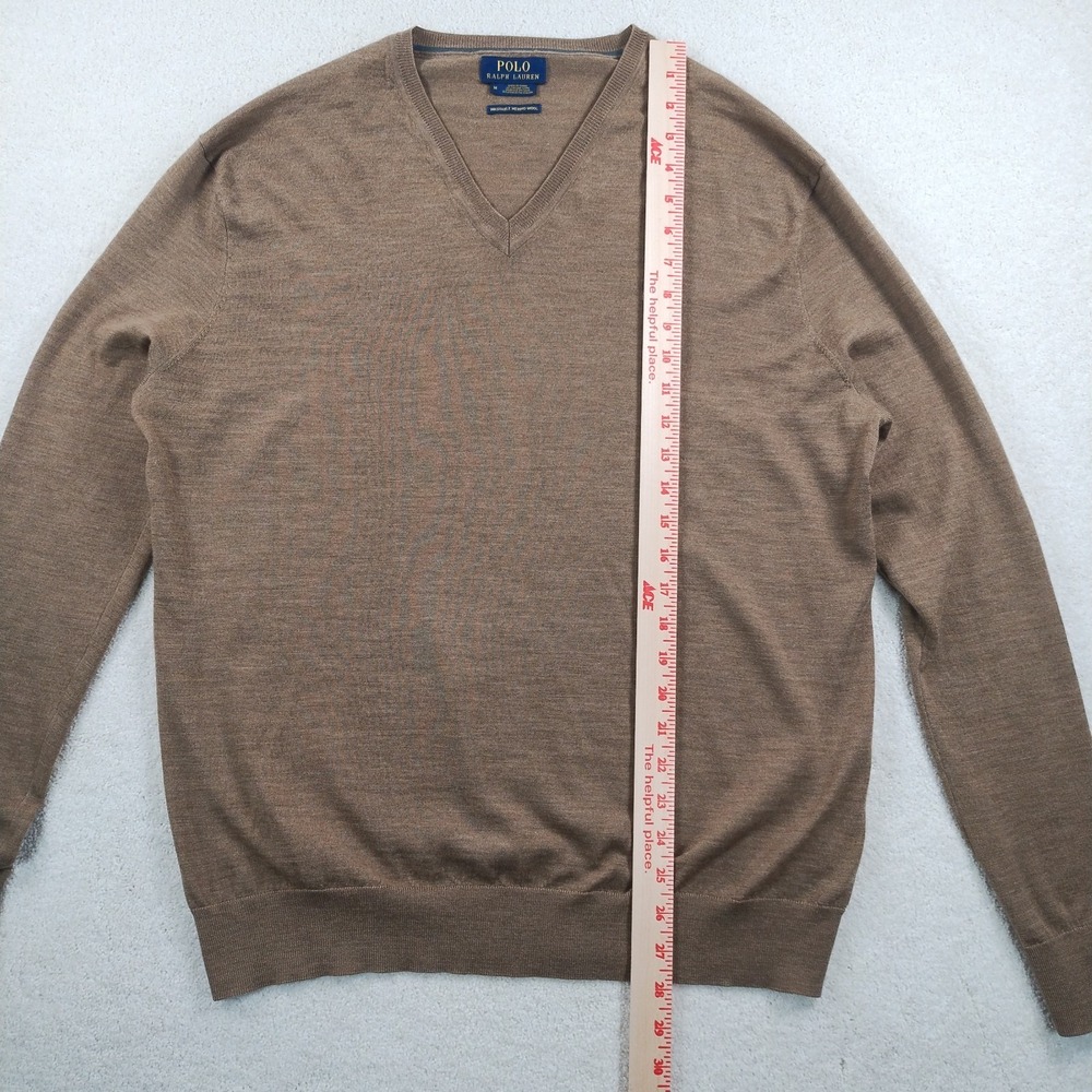 POLO Ralph Lauren Sweater Men's Med Brown Washable Merino Wool V-Neck Liteweight - Picture 9 of 13